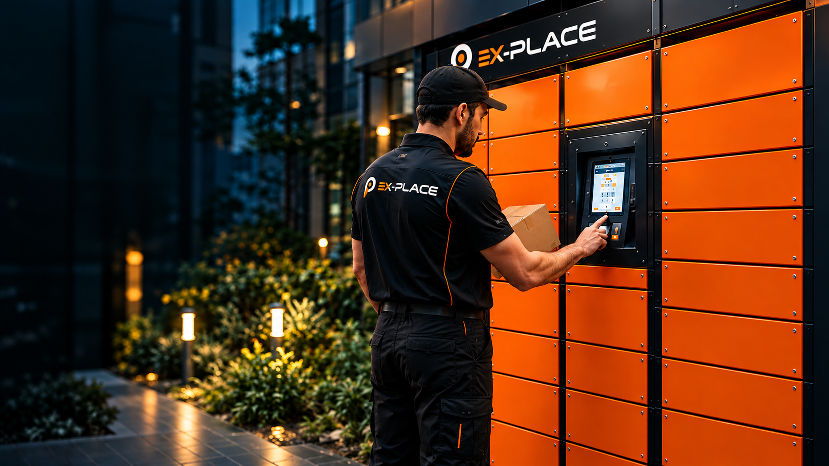 Entregador utilizando o locker inteligente Ex-Place